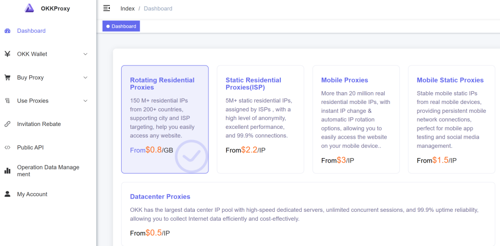 2026年OKKProxy住宅代理訪問介面截圖