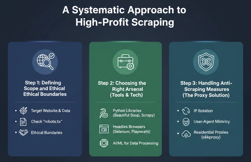 How to make money from web scraping in 2026 – 15 high-profit projects including ZoomInfo scraping, Alibaba scraper, and Truth Social scraper using OKKProxy
