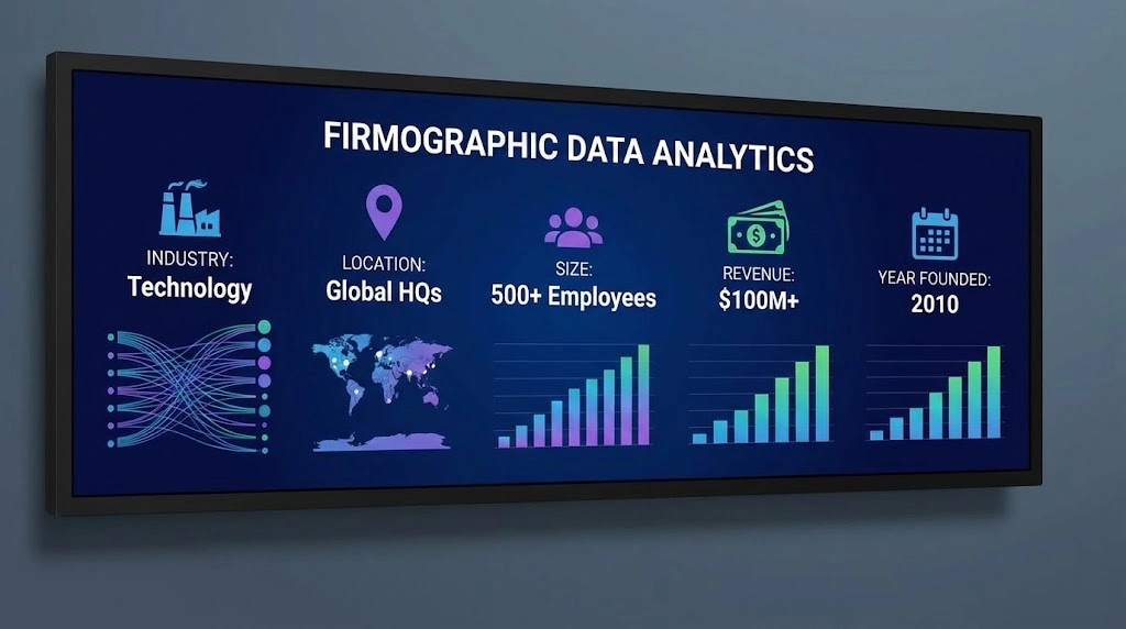 Example of firmographic data showing company size, industry, and location for B2B analysis
