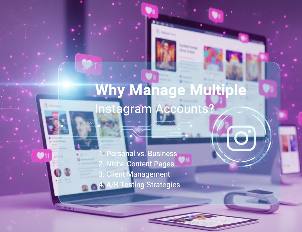 People managing multiple Instagram accounts on a smartphone, representing reasons for creating separate profiles like personal vs. professional use, privacy, or niche targeting.