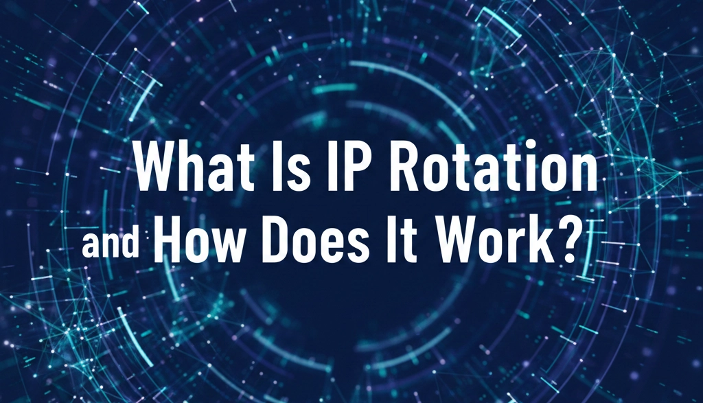 Diagram illustrating how IP rotation works, showing a client request routed through multiple changing proxy IP addresses to a target server.